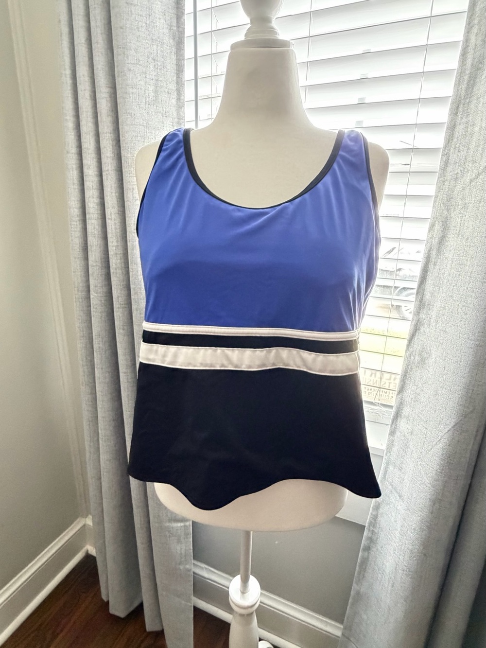 L.L. Bean Blue, Black & White Colorblock One-Piece Swim Top